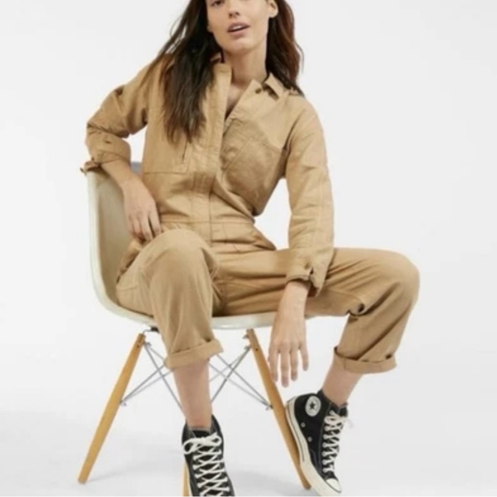 Outerknown STATION Long Sleeve Utility Jumpsuit Sand/Tan Sz L NWT $178 Linen - Picture 1 of 16
